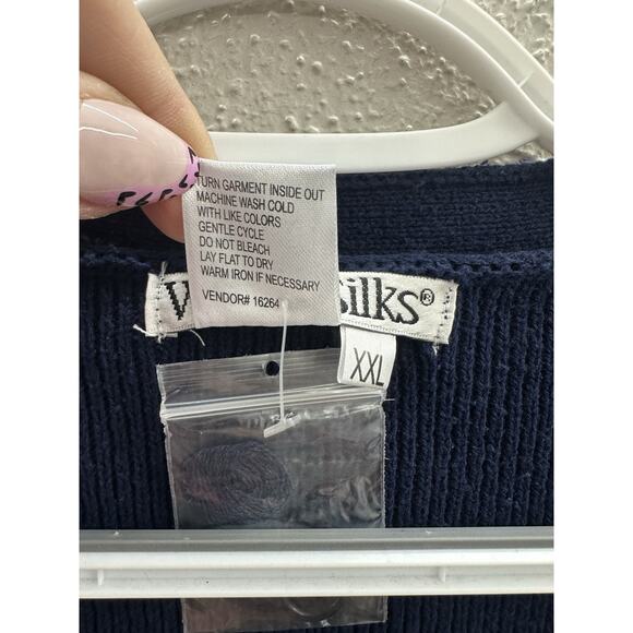 WinterSilks Womens Sweater Cardigan Size XXL Blue Knit Button Up Silk Cotton NWT - Picture 5 of 10